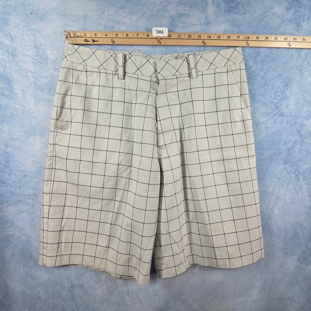 Ashworth EZ-Tech Mens Golf Shorts Grey‎ White Plaid Windowpane Cotton Size 34W